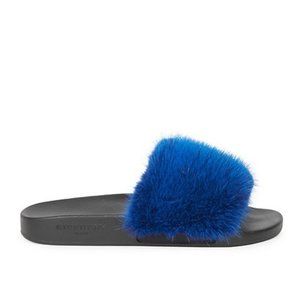 $595 GIVENCHY MINK FUR & RUBBER SLIDES ELECTRIC BLUE SIZE 36 / 6 US